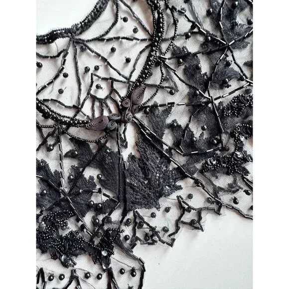 Vintage Black Beaded Sequin Embroidered Tulle Collar - Picture 9 of 14